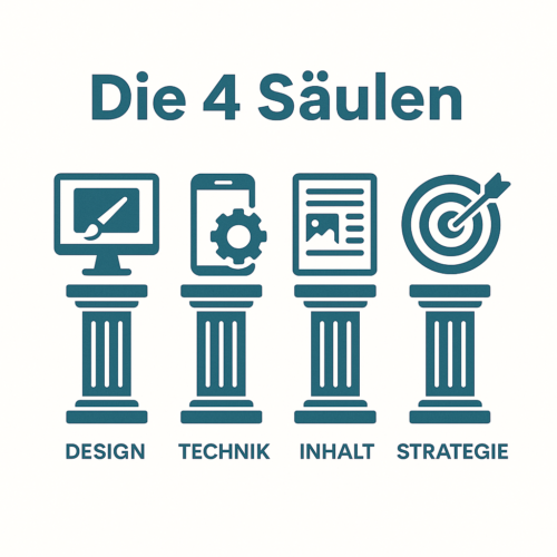 Die vier Säulen einer professionellen Website: Strategie, Technik, Content und Design für automatische Kundengewinnung