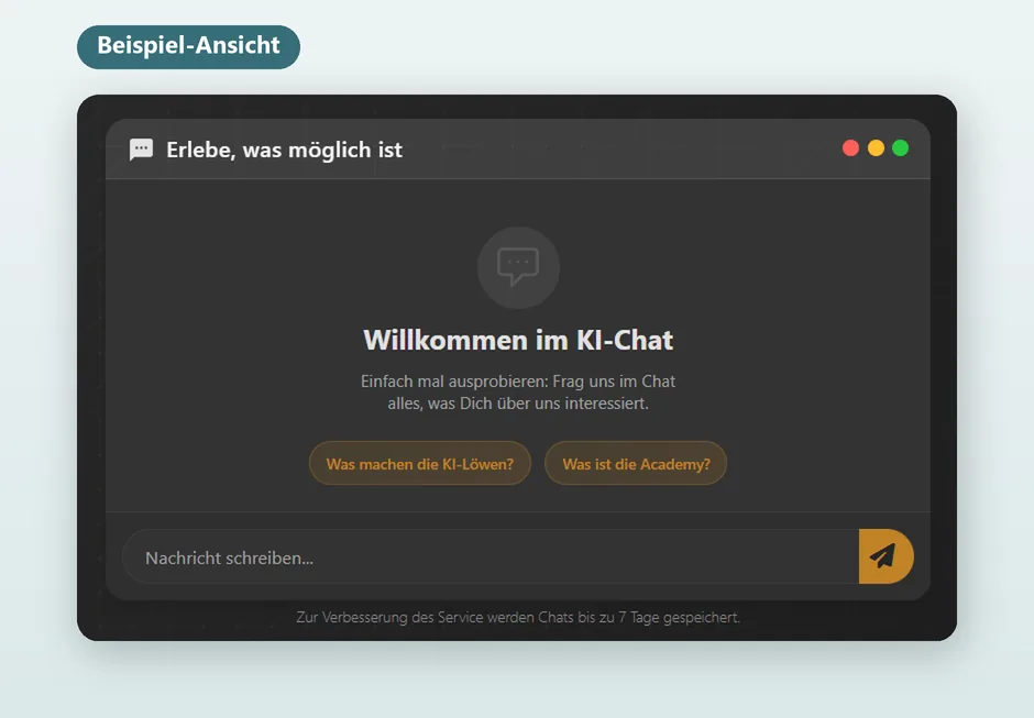 Beispiel-Ansicht unseres KI-Chats (KI-Loewen)