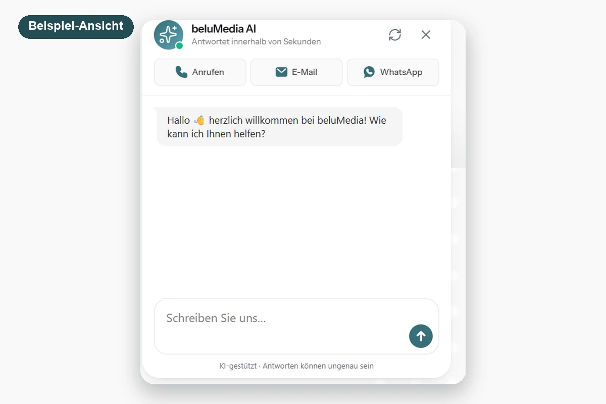 Beispiel-Ansicht des beluMedia KI-Chat-Beraters auf einer Website