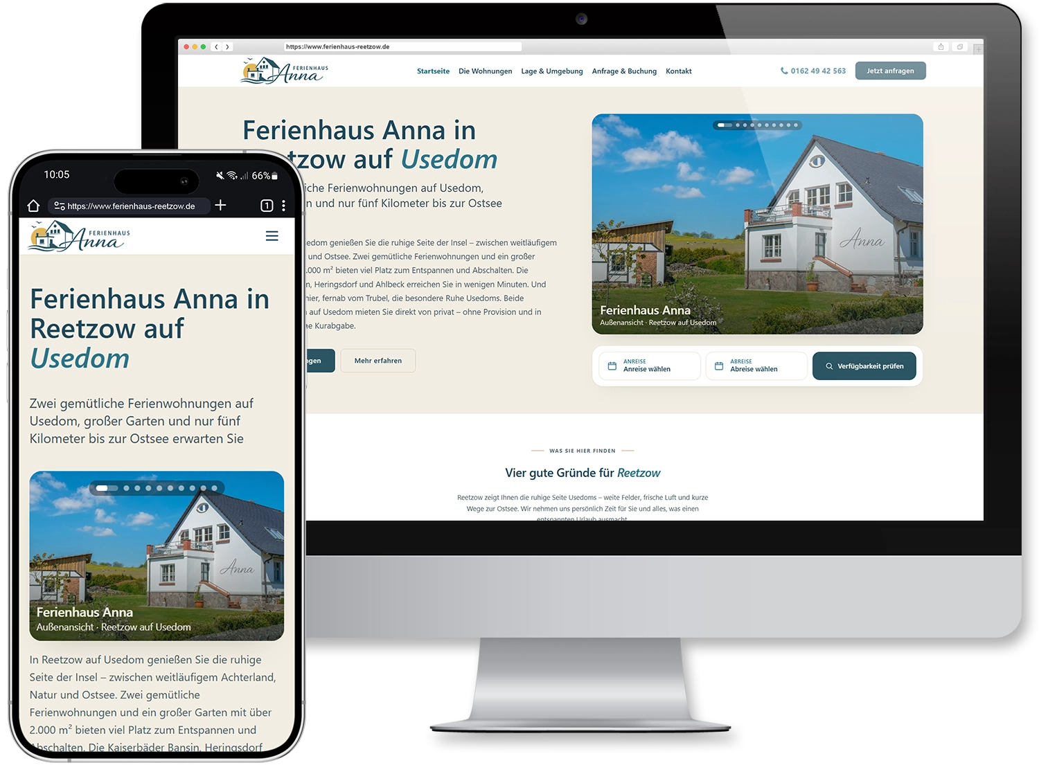 Website des Ferienhauses Reetzow auf Usedom auf mehreren Ger&auml;ten